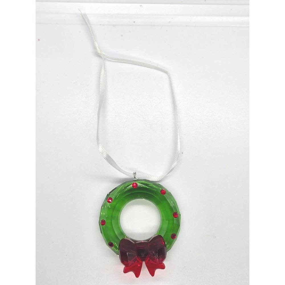 Swarovski Crystal Christmas Wreath Ornament Green Red Bow Holiday Decor